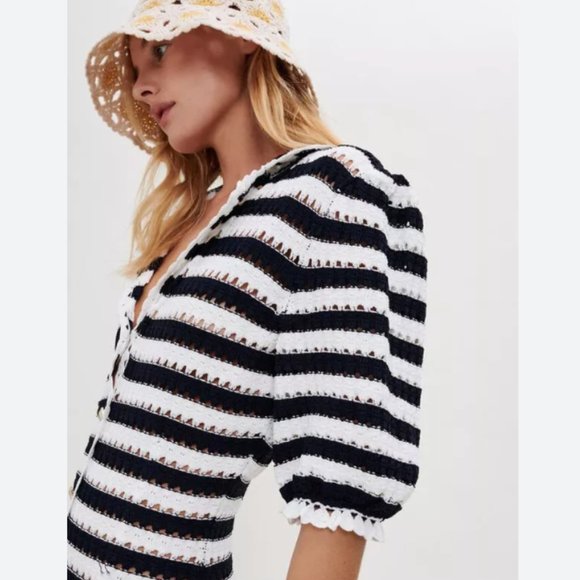 Maje Rosette Black White Collar Dress - Picture 3 of 4